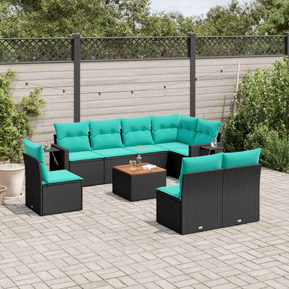 Set Divani da Giardino 9 pz con Cuscini Nero in Polyrattan | homemem39