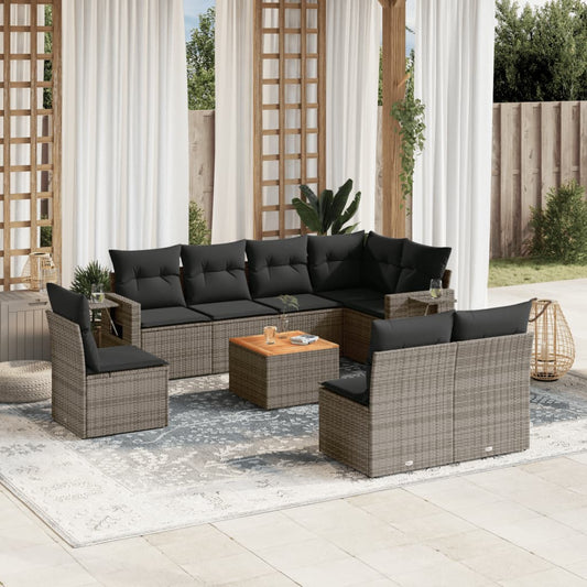 Set Divano da Giardino 9 pz con Cuscini Grigio in Polyrattan | homemem39