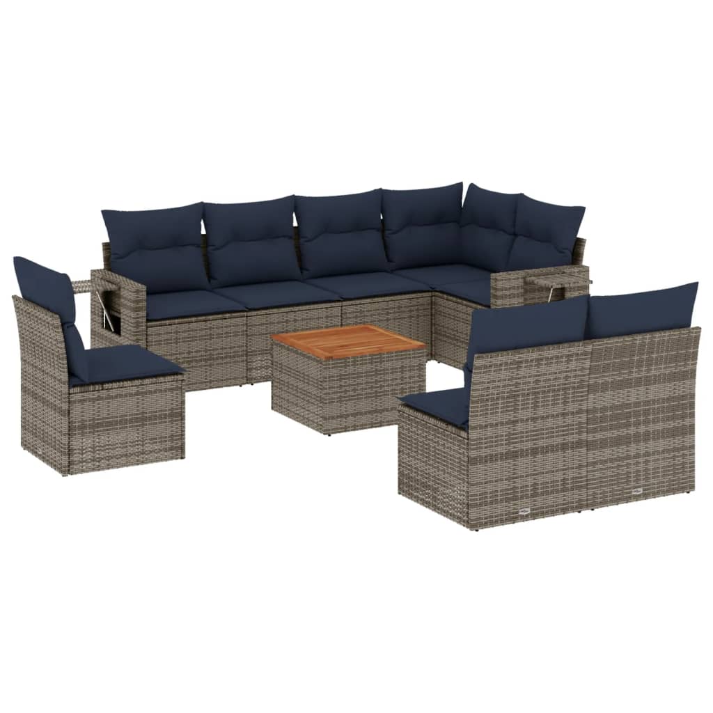 Set Divani da Giardino 9 pz con Cuscini Grigio in Polyrattan | homemem39