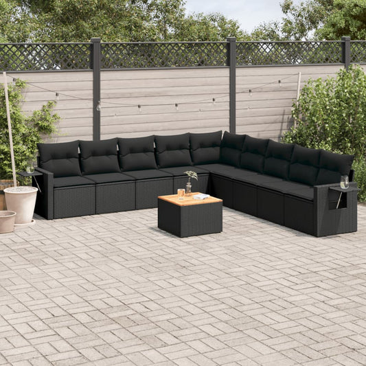 Set Divani da Giardino 10pz con Cuscini in Polyrattan Nero | homemem39