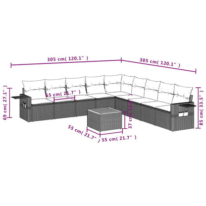 Set Divani da Giardino 10 pz con Cuscini Nero in Polyrattan | homemem39