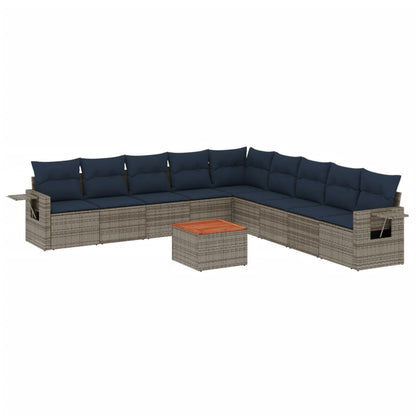 Set Divani da Giardino 10 pz con Cuscini Grigio in Polyrattan | homemem39