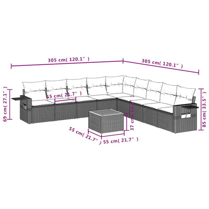 Set Divani da Giardino 10 pz con Cuscini Grigio in Polyrattan | homemem39