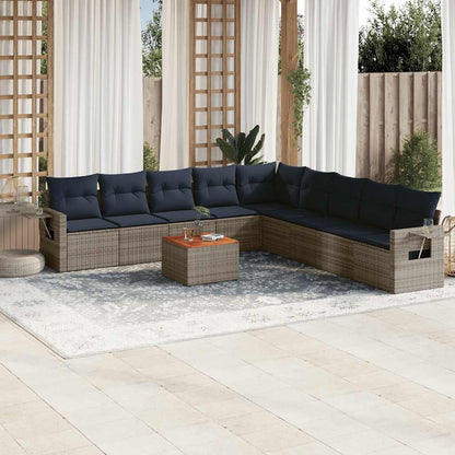 Set Divani da Giardino 10 pz con Cuscini Grigio in Polyrattan | homemem39