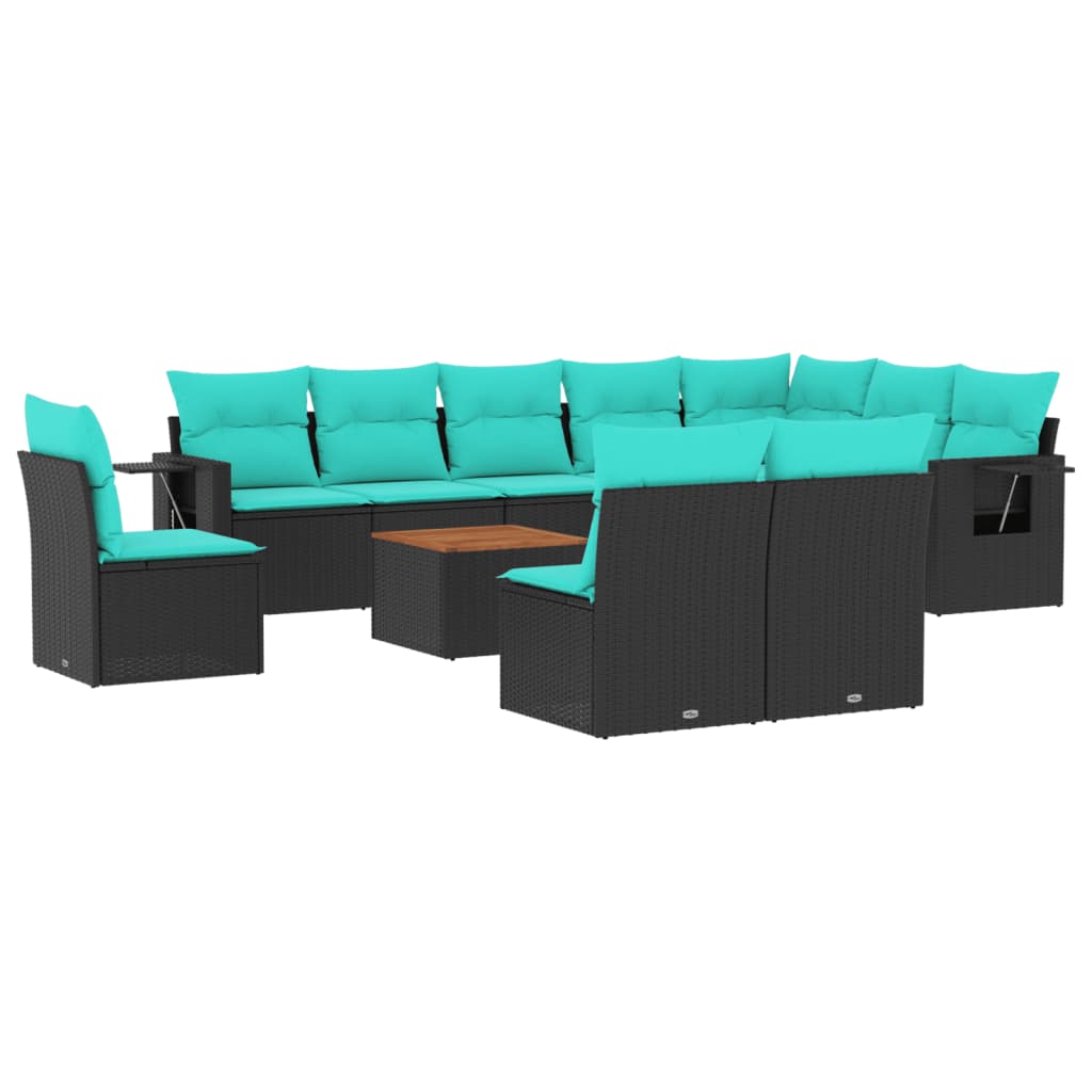Set Divani da Giardino 11 pz con Cuscini Nero in Polyrattan | homemem39