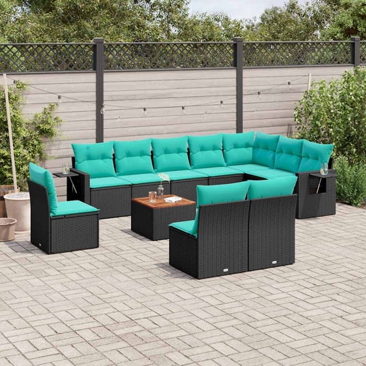 Set Divani da Giardino 11 pz con Cuscini Nero in Polyrattan | homemem39