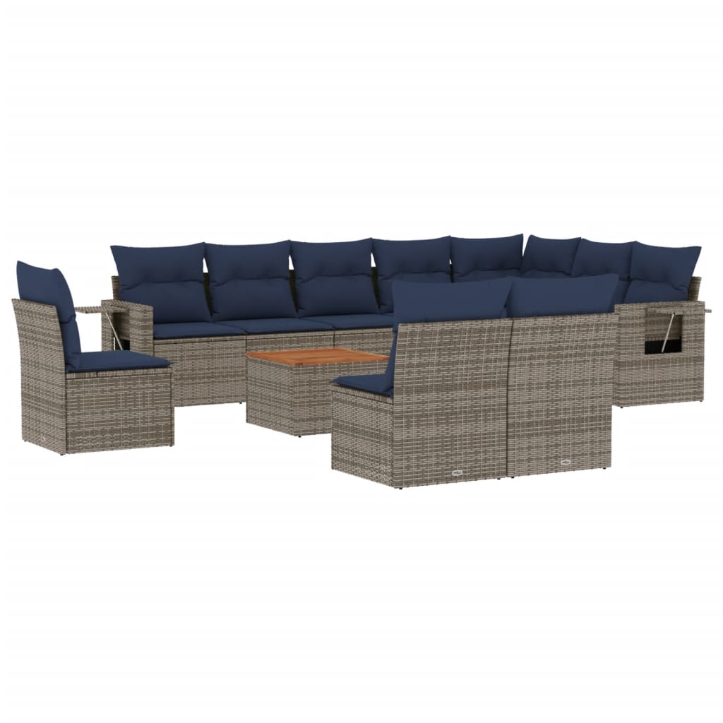 Set Divani da Giardino 11 pz con Cuscini Grigio in Polyrattan | homemem39