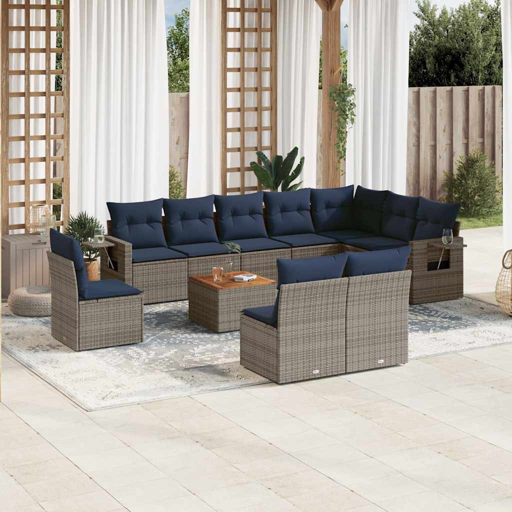 Set Divani da Giardino 11 pz con Cuscini Grigio in Polyrattan | homemem39