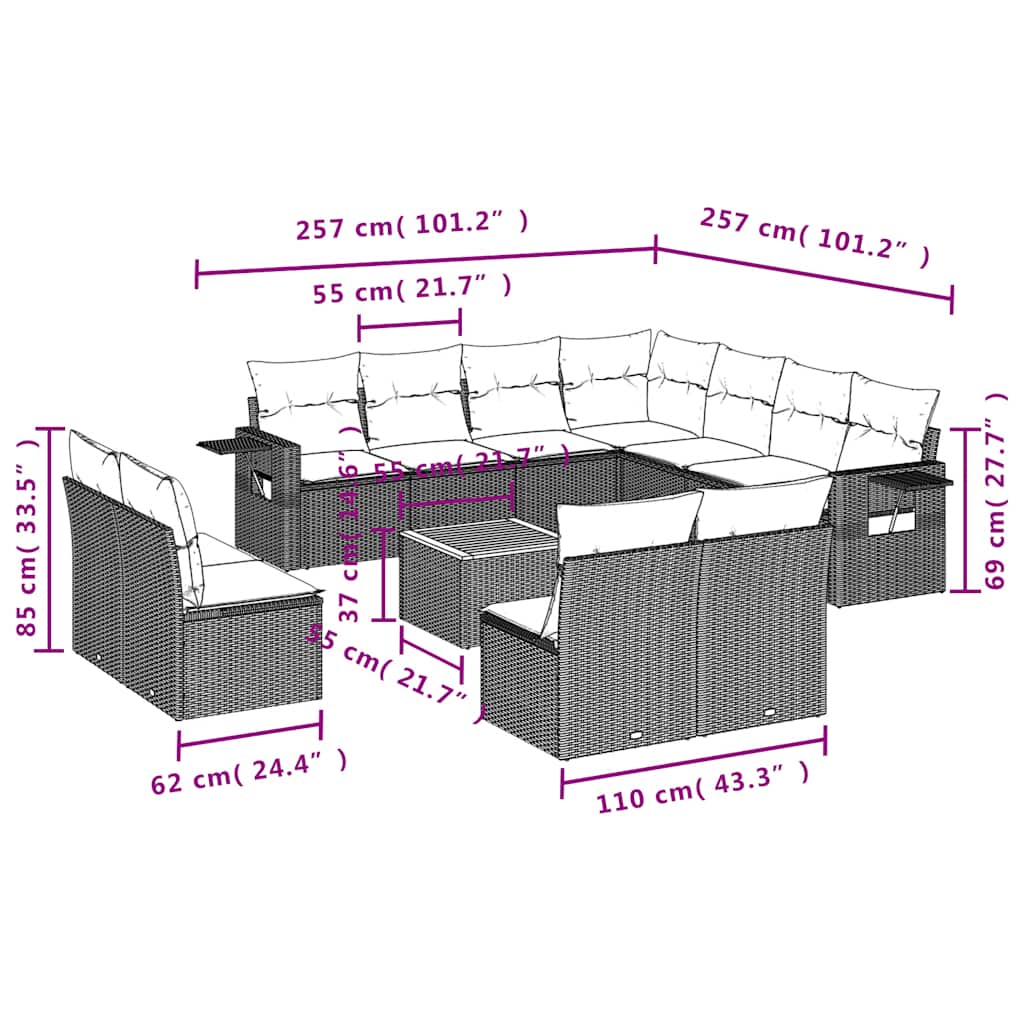 Set Divani da Giardino 12 pz con Cuscini Grigio in Polyrattan | homemem39