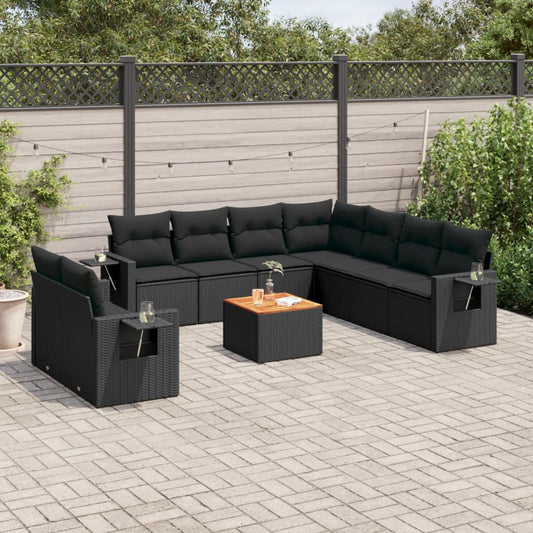 Set Divani da Giardino 10pz con Cuscini in Polyrattan Nero | homemem39