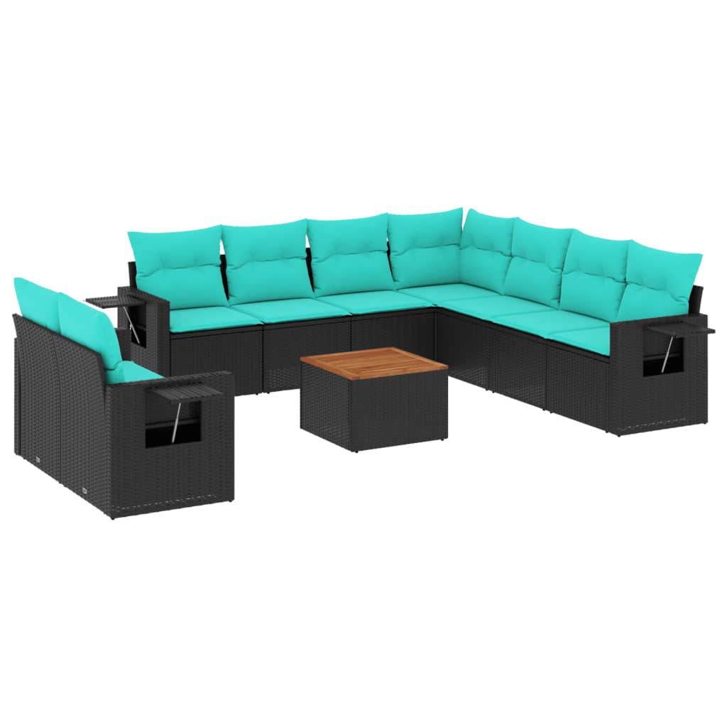 Set Divani da Giardino 10 pz con Cuscini Nero in Polyrattan | homemem39