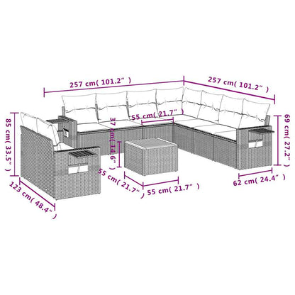 Set Divani da Giardino 10 pz con Cuscini Nero in Polyrattan | homemem39