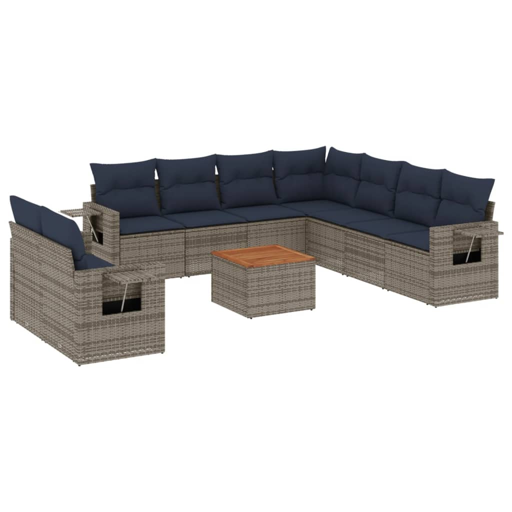 Set Divani da Giardino 10 pz con Cuscini Grigio in Polyrattan | homemem39