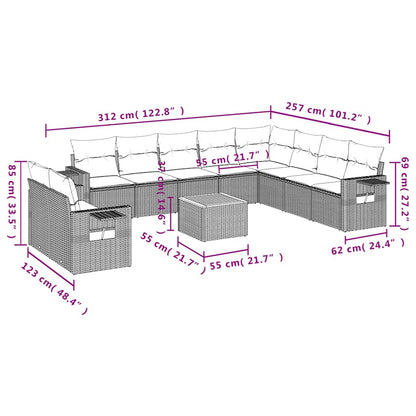 Set Divani da Giardino 11 pz con Cuscini Grigio in Polyrattan | homemem39