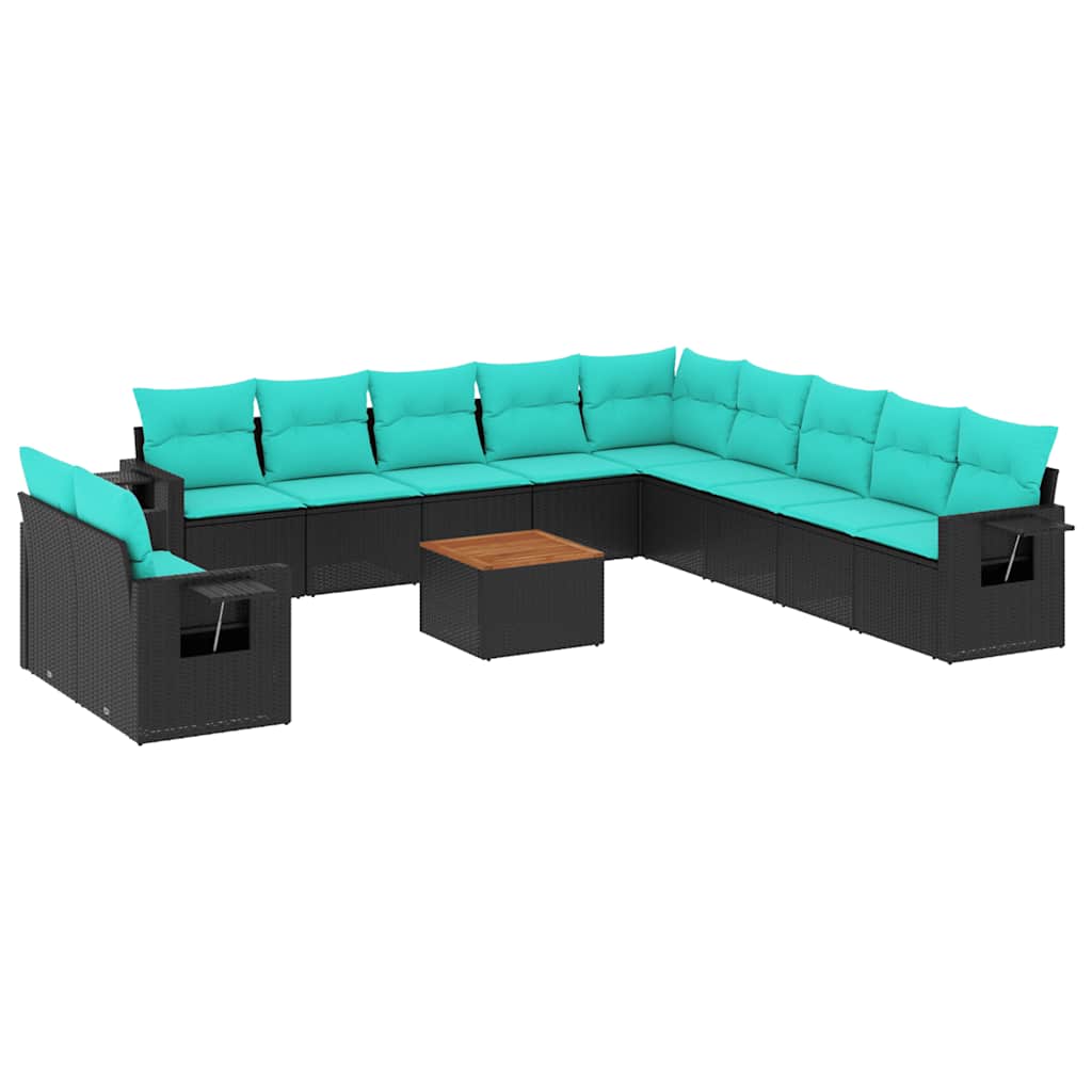 Set Divani da Giardino 12 pz con Cuscini Nero in Polyrattan | homemem39