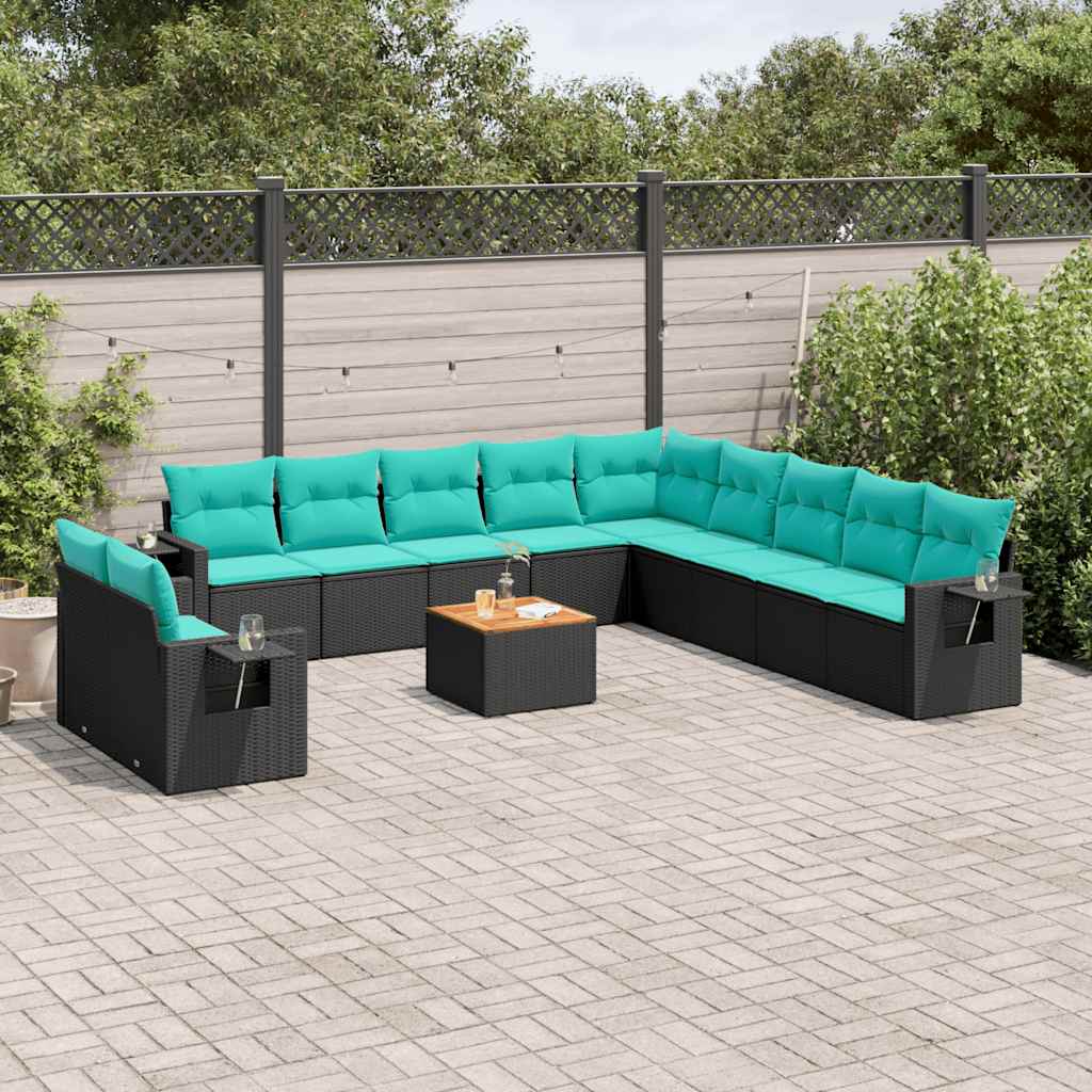 Set Divani da Giardino 12 pz con Cuscini Nero in Polyrattan | homemem39