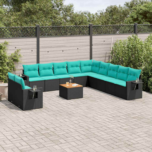 Set Divani da Giardino 12 pz con Cuscini Nero in Polyrattan | homemem39
