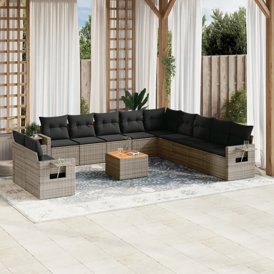 Set Divani da Giardino 12 pz con Cuscini Grigio in Polyrattan | homemem39