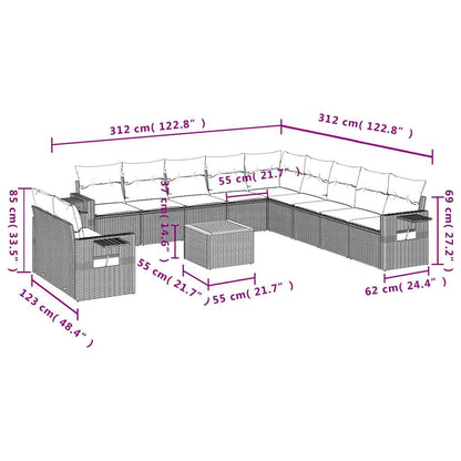 Set Divani da Giardino 12 pz con Cuscini Grigio in Polyrattan | homemem39