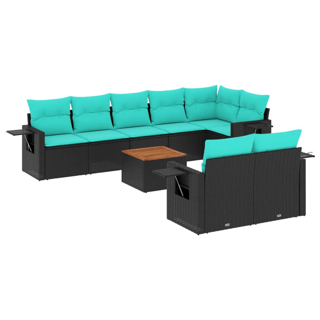 Set Divani da Giardino 9 pz con Cuscini Nero in Polyrattan | homemem39