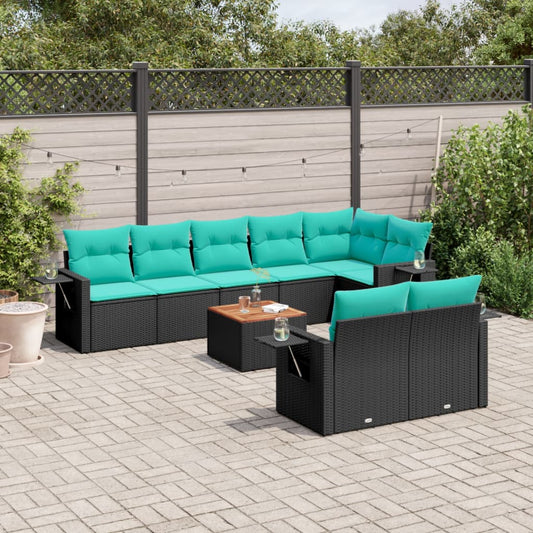 Set Divani da Giardino 9 pz con Cuscini Nero in Polyrattan - homemem39