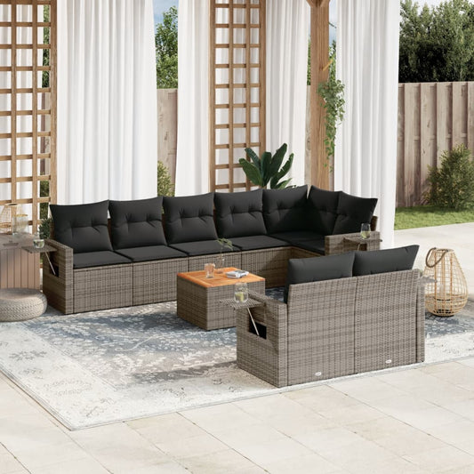 Set Divano da Giardino 9 pz con Cuscini Grigio in Polyrattan | homemem39