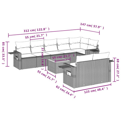 Set Divani da Giardino 9 pz con Cuscini Grigio in Polyrattan | homemem39