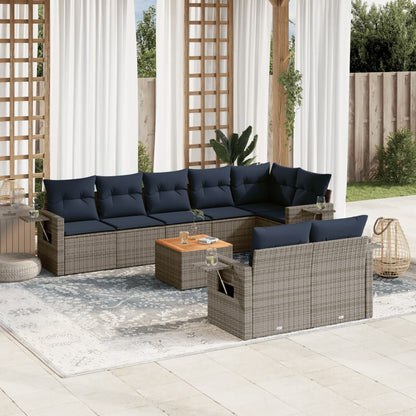 Set Divani da Giardino 9 pz con Cuscini Grigio in Polyrattan | homemem39
