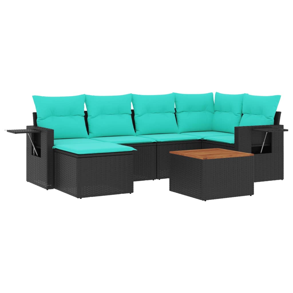 Set Divani da Giardino 7 pz con Cuscini Nero in Polyrattan | homemem39