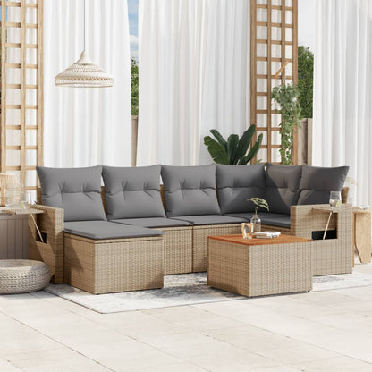 Set Divani da Giardino 7 pz con Cuscini Beige in Polyrattan