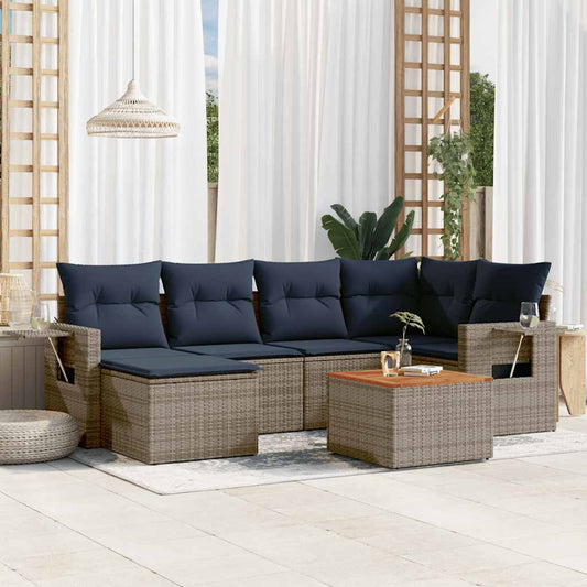 Set Divani da Giardino 7 pz con Cuscini Grigio in Polyrattan | homemem39