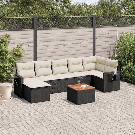 Set Divani da Giardino con Cuscini 8 pz Nero in Polyrattan | homemem39