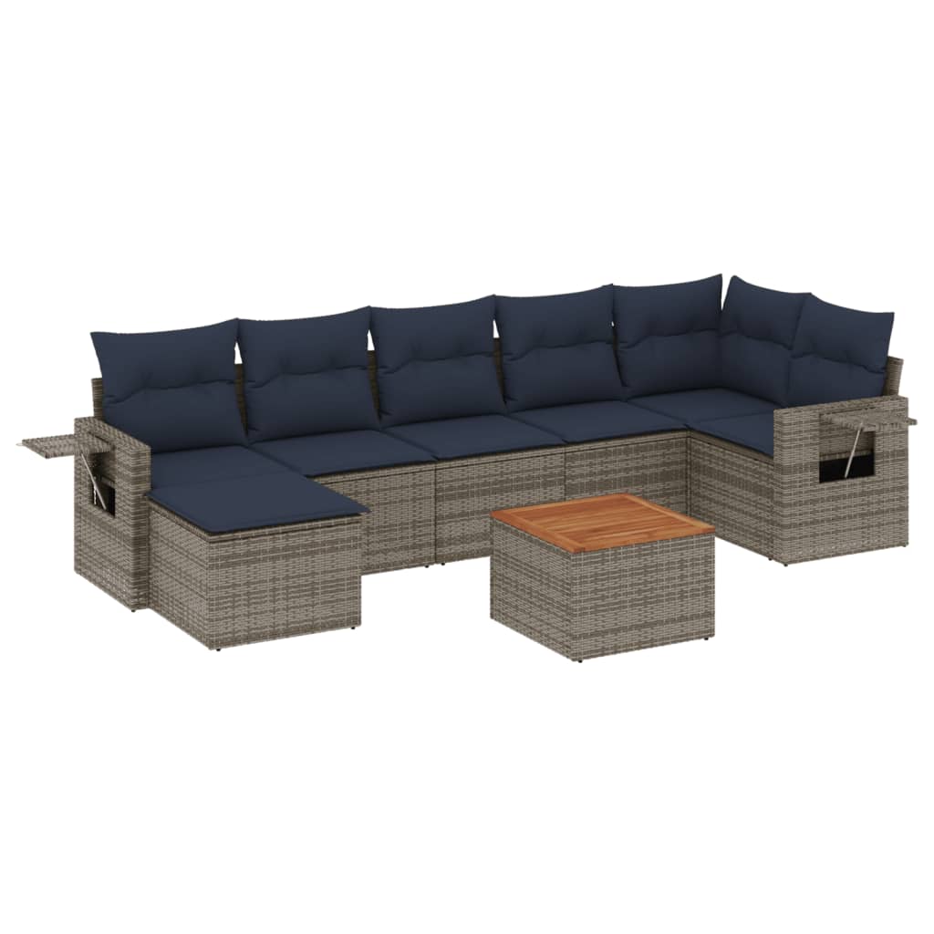 Set Divani da Giardino 8 pz con Cuscini Grigio in Polyrattan | homemem39