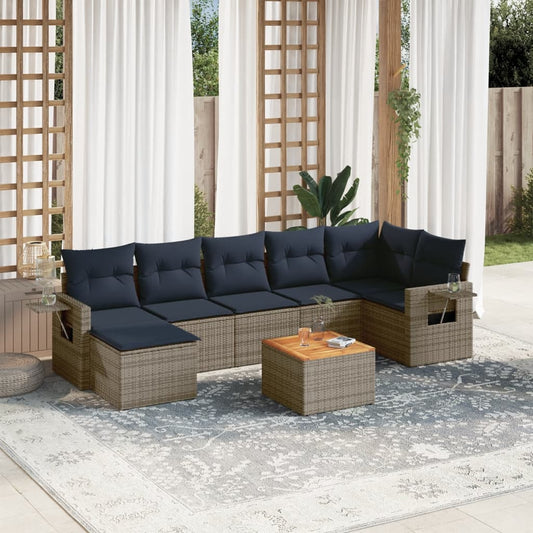 Set Divani da Giardino 8 pz con Cuscini Grigio in Polyrattan | homemem39