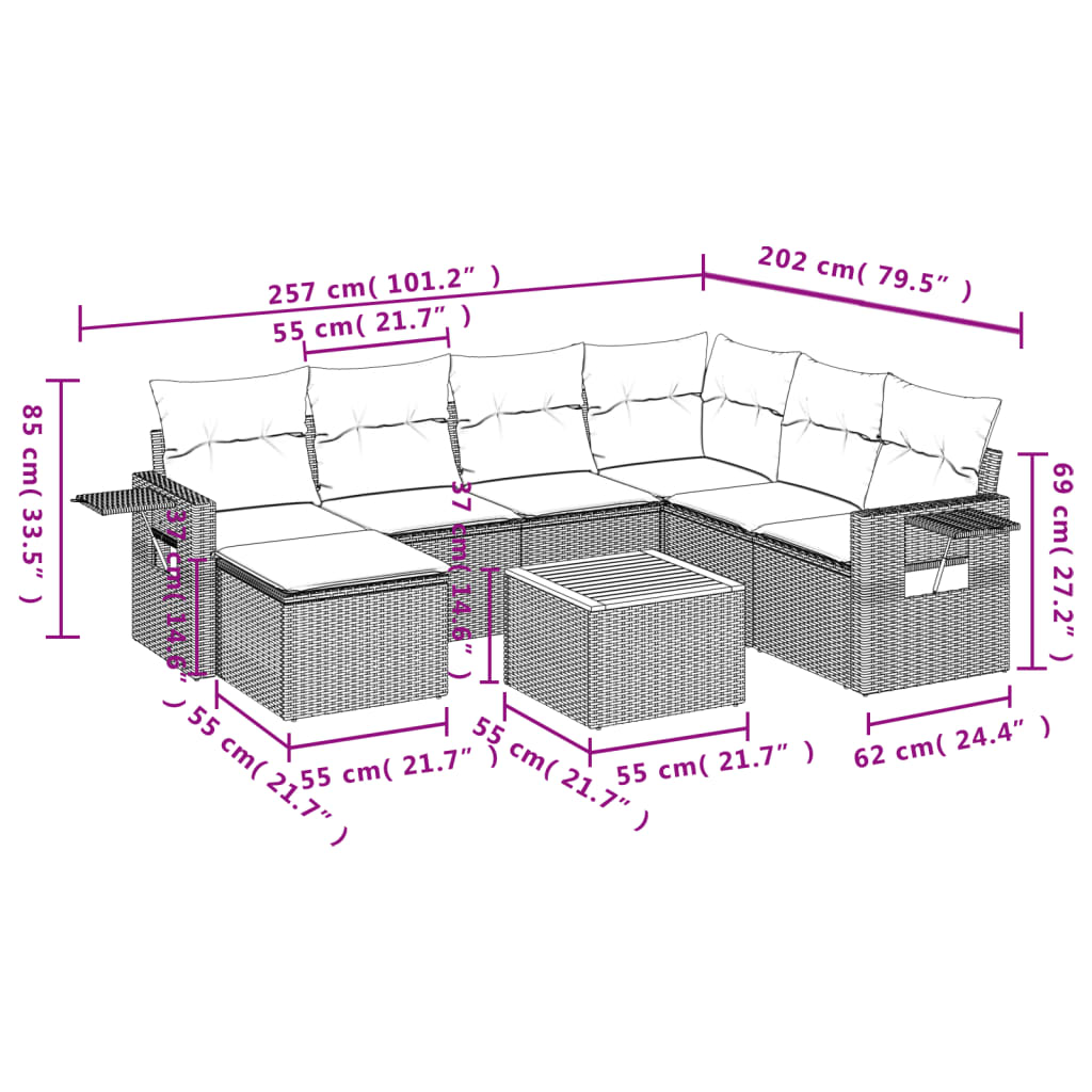 Set Divani da Giardino 8 pz con Cuscini Grigio in Polyrattan | homemem39