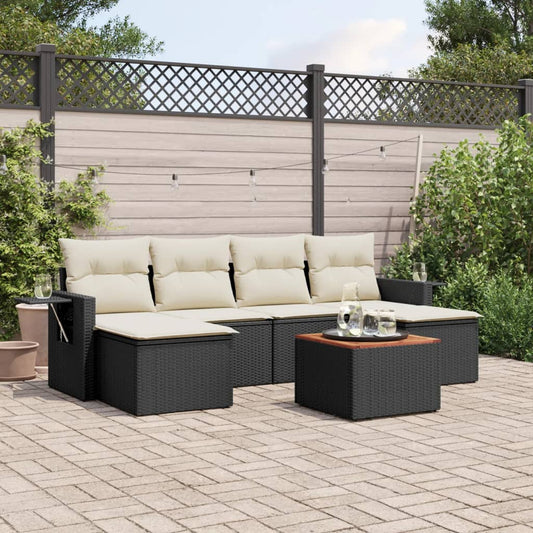 Set Divani da Giardino con Cuscini 7pz Nero Polyrattan | homemem39