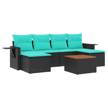 Set Divani da Giardino 7 pz con Cuscini Nero in Polyrattan | homemem39