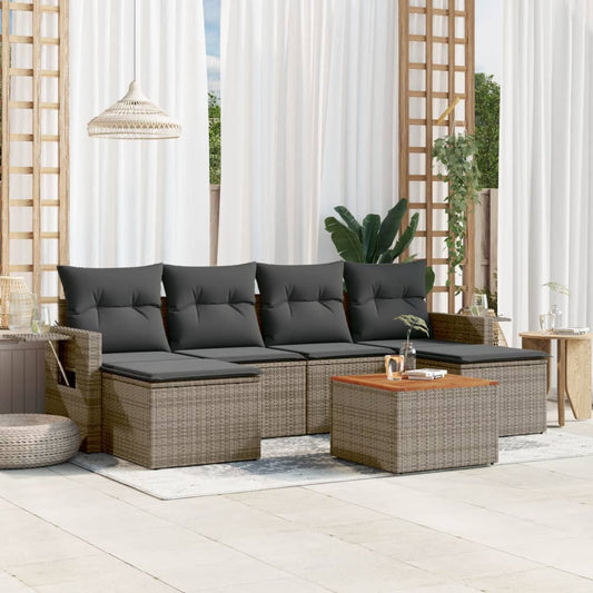 Set Divani da Giardino 7 pz con Cuscini Grigio in Polyrattan | homemem39