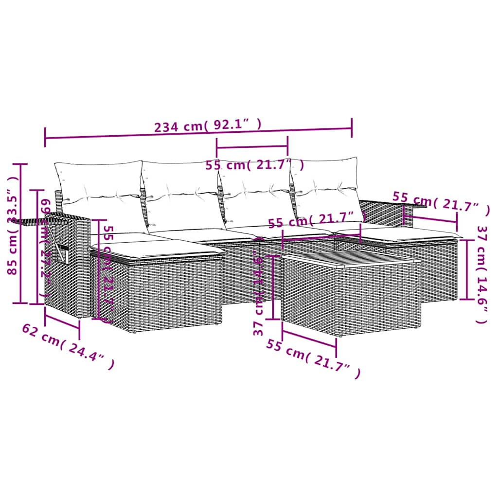 Set Divani da Giardino 7 pz con Cuscini Grigio in Polyrattan | homemem39