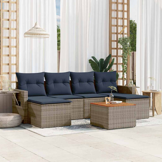 Set Divani da Giardino 7 pz con Cuscini Grigio in Polyrattan | homemem39