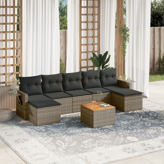Set Divano da Giardino 8 pz con Cuscini Grigio in Polyrattan | homemem39