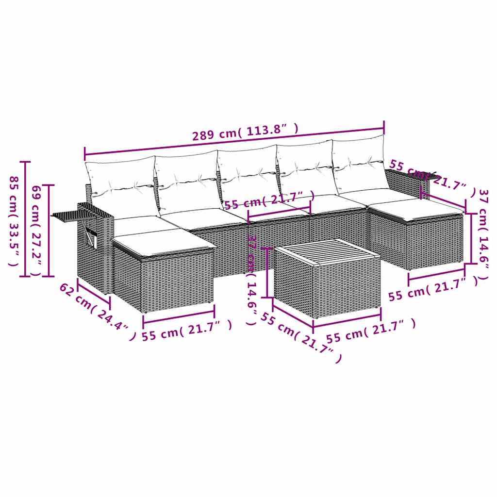Set Divani da Giardino 8 pz con Cuscini Grigio in Polyrattan | homemem39
