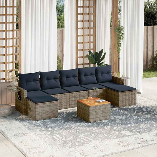 Set Divani da Giardino 8 pz con Cuscini Grigio in Polyrattan | homemem39