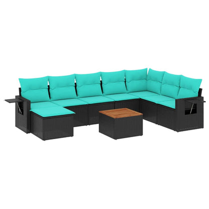 Set Divani da Giardino 9 pz con Cuscini Nero in Polyrattan | homemem39