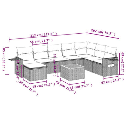 Set Divani da Giardino 9 pz con Cuscini Nero in Polyrattan | homemem39