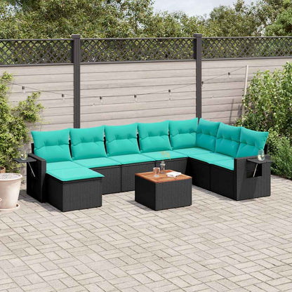 Set Divani da Giardino 9 pz con Cuscini Nero in Polyrattan | homemem39