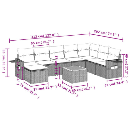 Set Divano da Giardino 9 pz con Cuscini Grigio in Polyrattan | homemem39