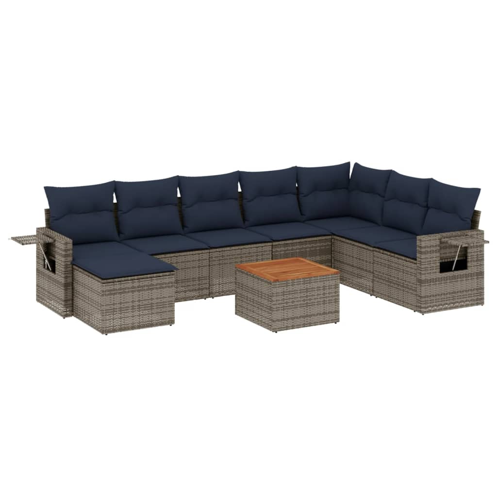 Set Divani da Giardino 9 pz con Cuscini Grigio in Polyrattan | homemem39