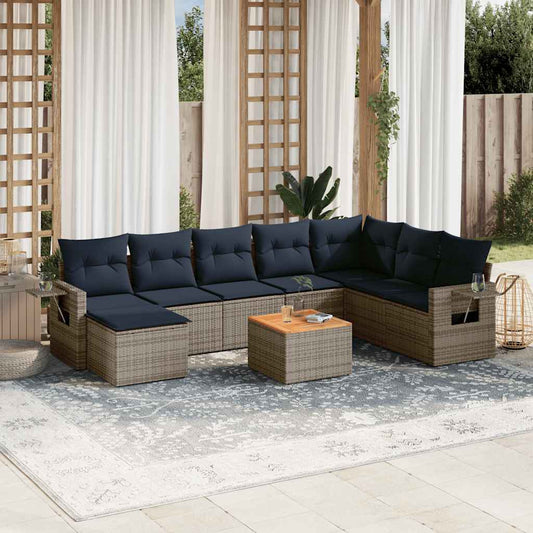 Set Divani da Giardino 9 pz con Cuscini Grigio in Polyrattan | homemem39