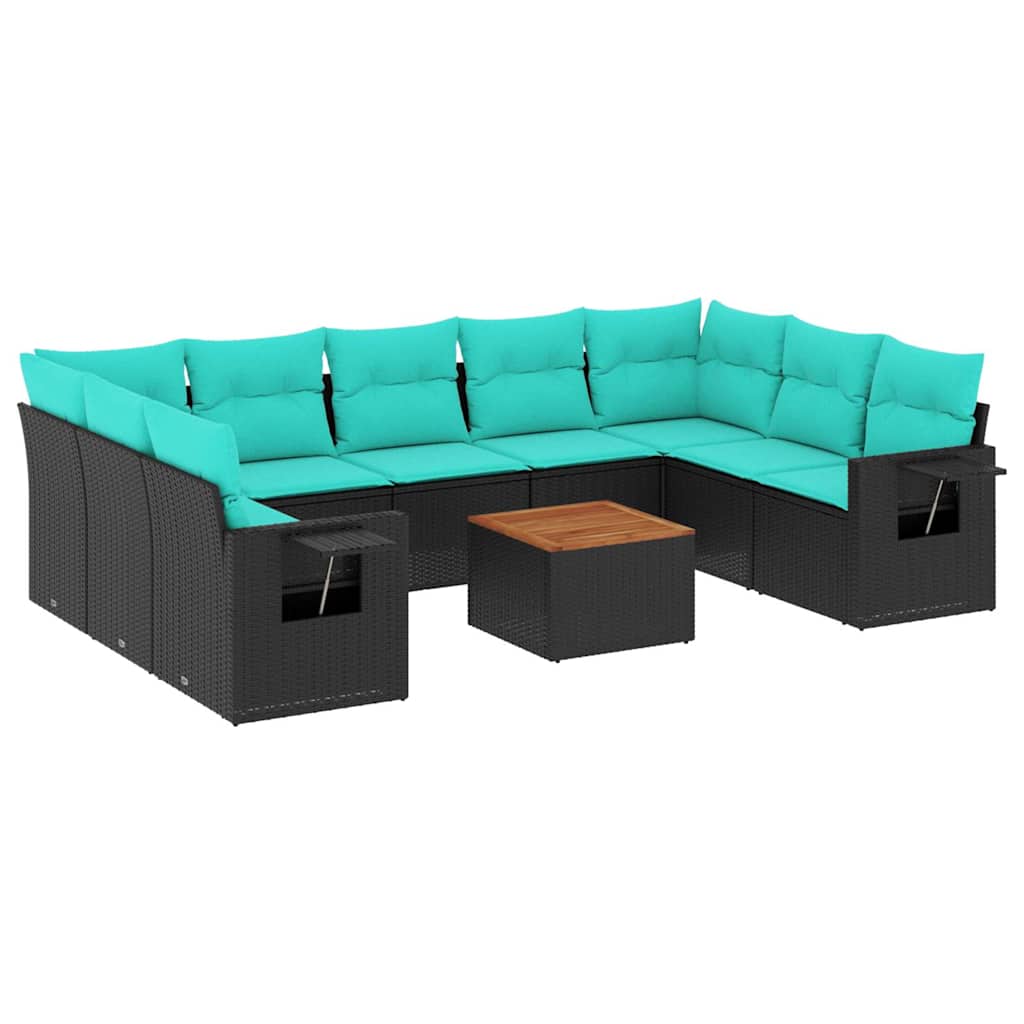 Set Divani da Giardino 10 pz con Cuscini Nero in Polyrattan | homemem39